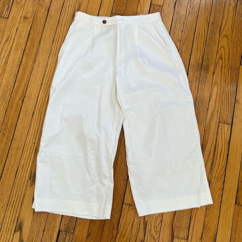 Wide Leg Crop Cotton Linen Pants